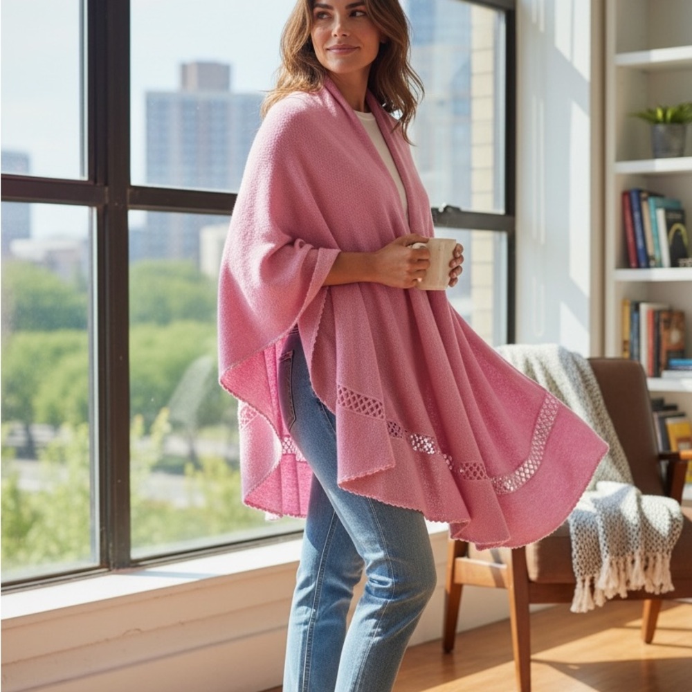 Alpaca International 100% baby alpaca wrap Pink scarf poncho cape Cocos